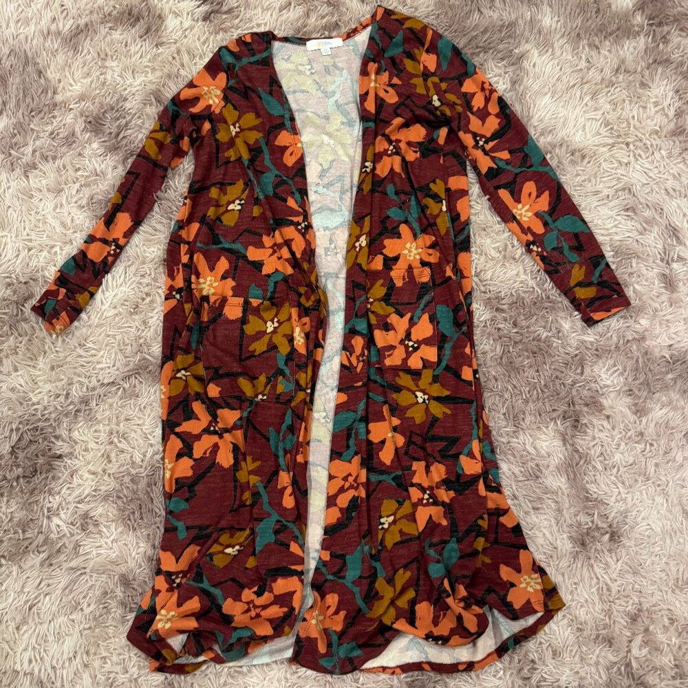 Lularoe Red Floral Sarah Duster Cardigan